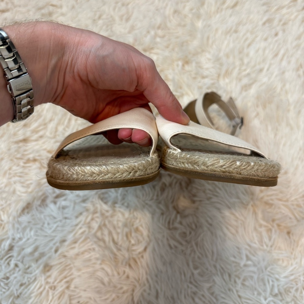 Eileen Fisher Mike Tumbled Leather Espadrille Sandal SZ 9.5 ivory ankle closure - Picture 4 of 8